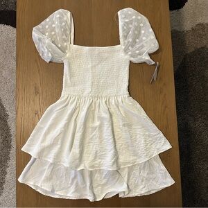 Women’s White Midi Dress with Puff Dot Sleeves